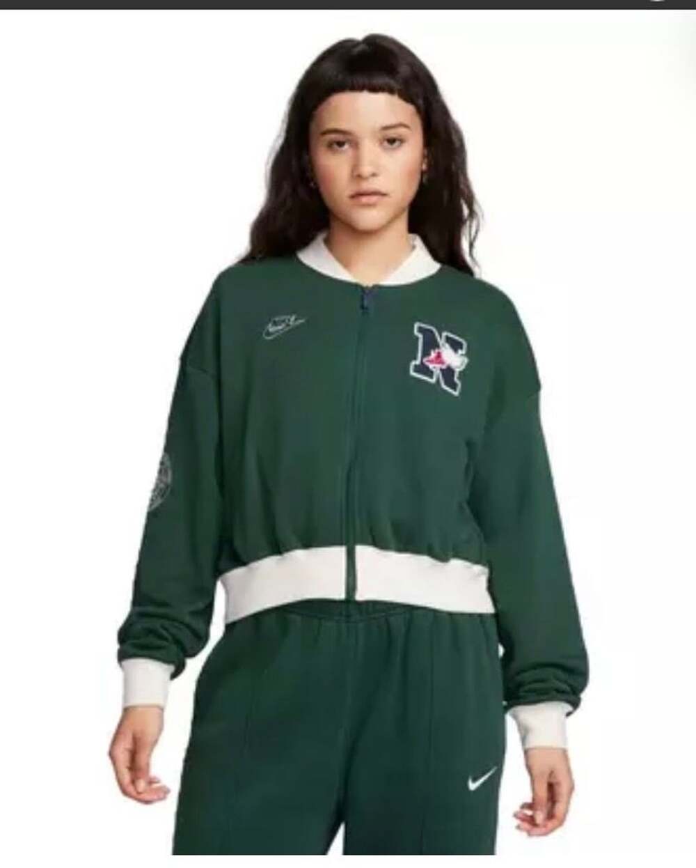 Nike Varsity Crop Club Jacket Size S Green Fleece